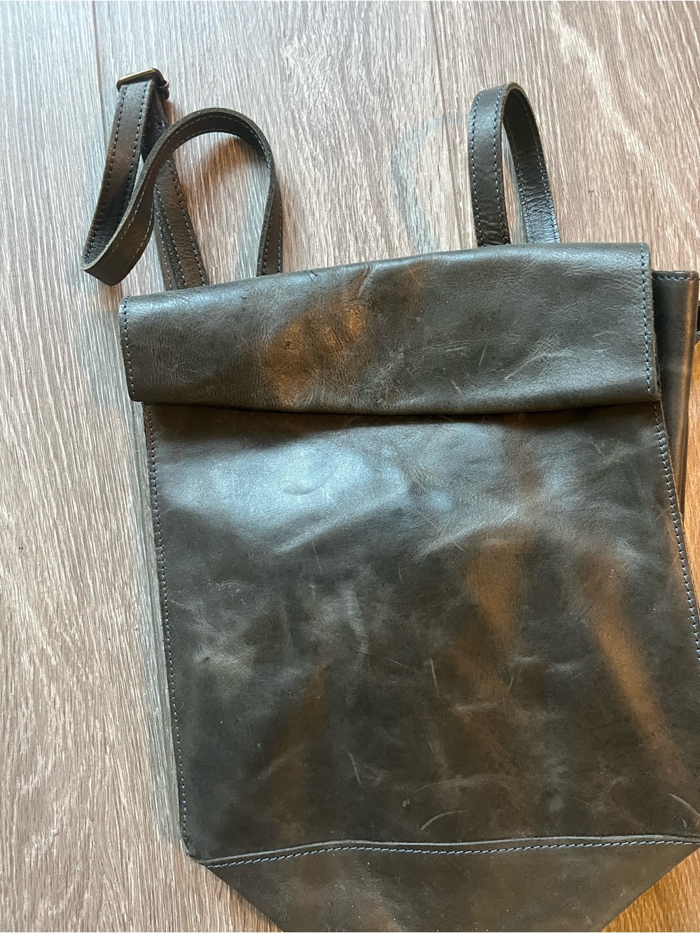 Black Leather Roll-Top Shoulder Bag